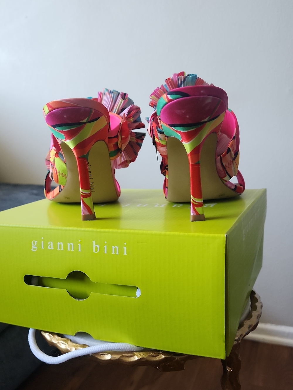 Gianni Bini Pink Multi Floral Embellished Slide Heels - Picture 6 of 9